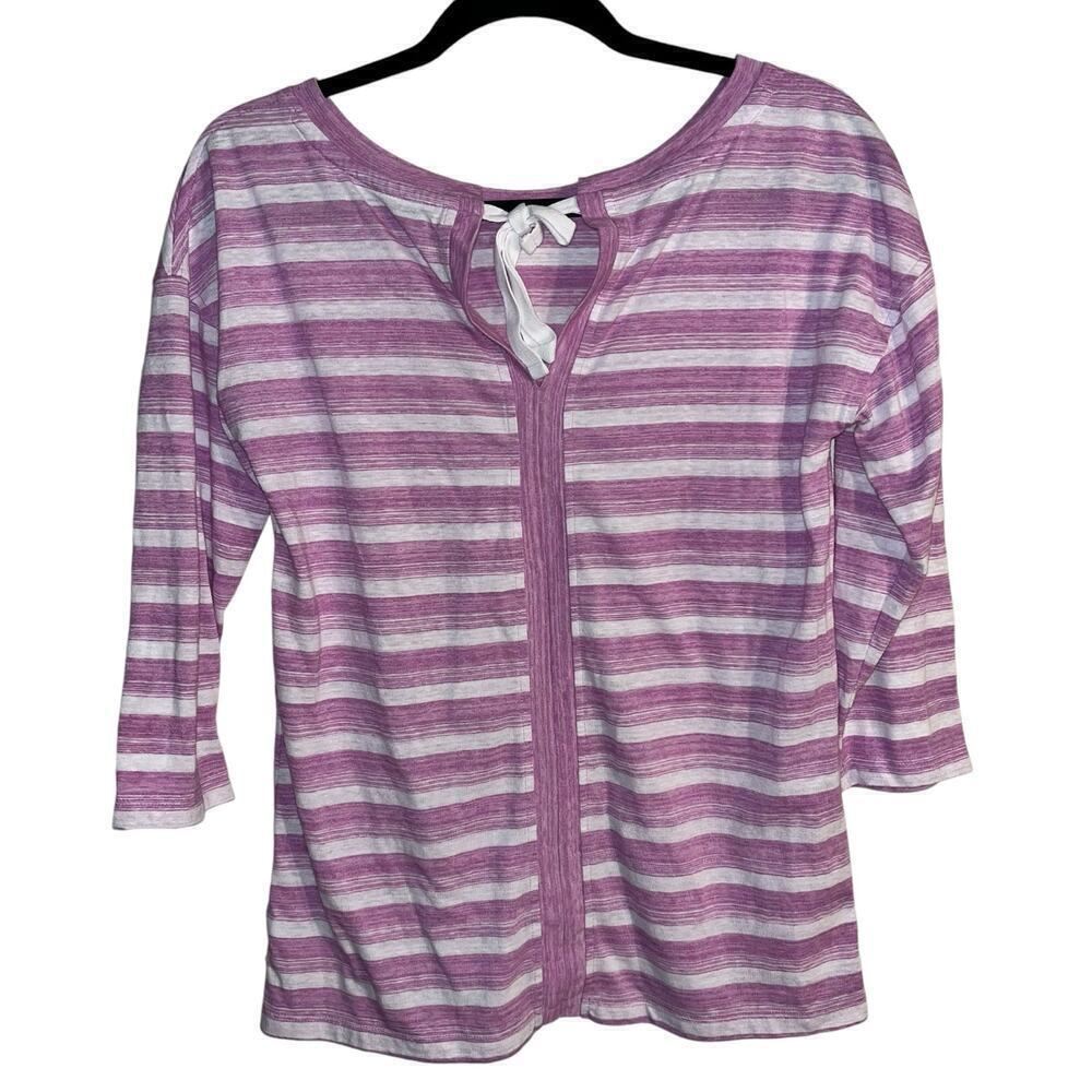 T by Talbots 3/4 Sleeve Striped Purple & White Pullover Top | Small - Picture 3 of 7